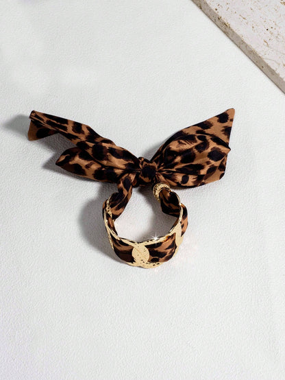 1 pieza Brazalete de mujer con estampado de leopardo y flecos, estilo retro metálico de moda, adecuado para uso diario, fiesta y accesorios de vacaciones