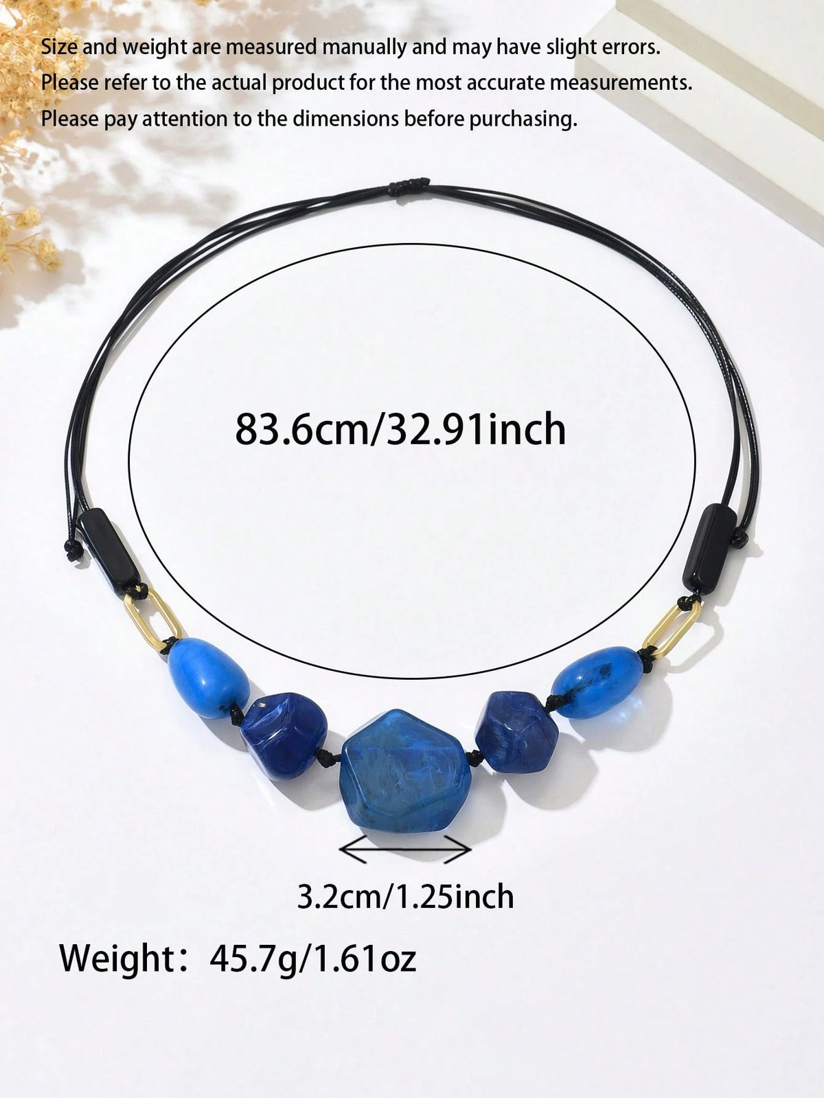 1pc Bohemian Exaggerated Fashion Asymmetrical Resin Blue Stone Rope Necklace, Suitable For Women's Daily And Party Wear
