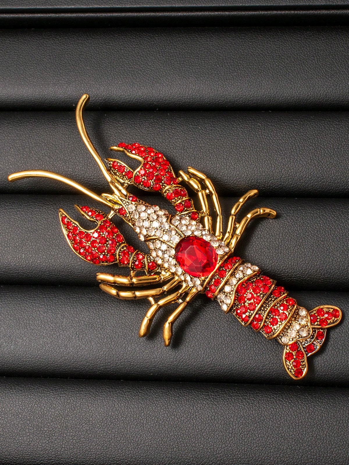 Vintage Rhinestone Lobster Brooch, Luxurious Chest Flower Pin, Retro Fully Studded Animal Jewelry Accessory