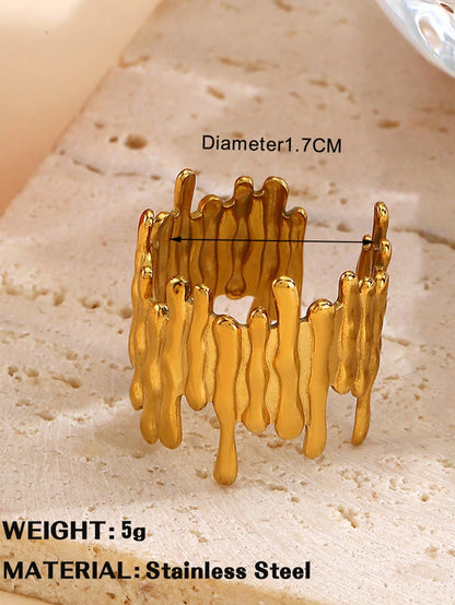 4pcs Fashion Stainless Steel 18K Gold Plated Old Money Style Geometric Star Line Ring Set Suitable For Women's Daily Wear