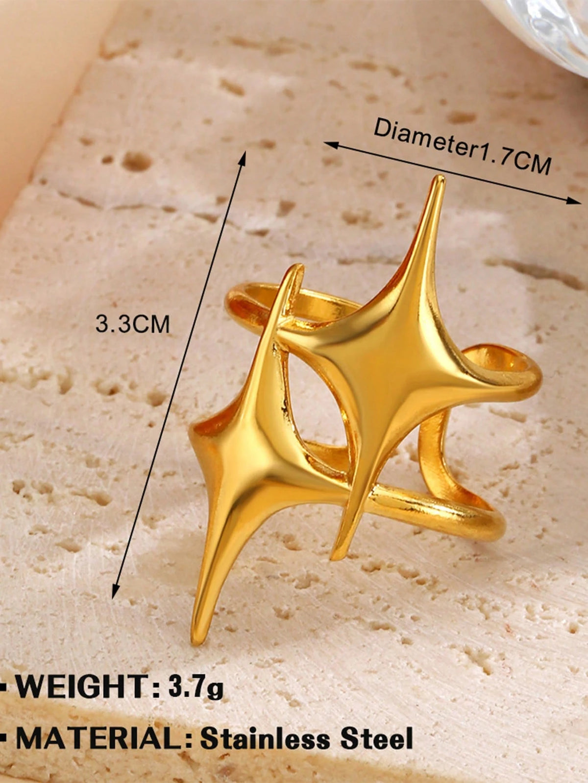 4pcs Fashion Stainless Steel 18K Gold Plated Old Money Style Geometric Star Line Ring Set Suitable For Women's Daily Wear