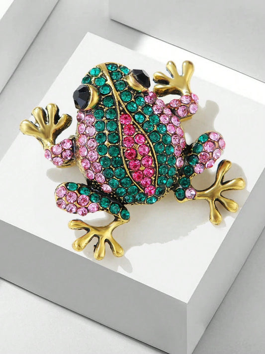 1pc Creative Personalized Rhinestone Frog Brooch, Suitable For Party, Vacation Wear, Also Suitable As A Gift For Friends