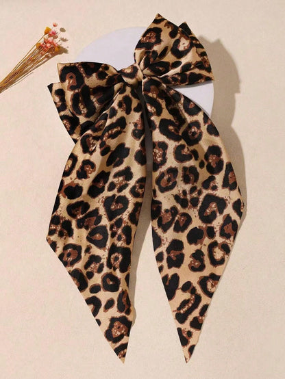 1pc Oversized Leopard Print Bow Hair Clip For Women, Extra Large French Barrette With Long Tail, Retro Cheetah Animal Print Ribbon Bow Hair Accessory For Ponytail, Hair Accessories For Women, Head Accessories, Hairpin