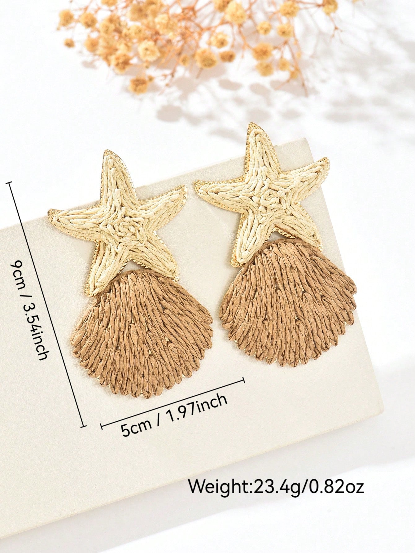 1 Pair Handmade Rattan Starfish & Shell Pendant Earrings, Fashion Crafted Rattan Starfish Shell Tassel Earrings, Suitable For Valentine's Day, Wedding Season, Mother's Day, Music Festival, Daily, Vacation, Party Wear For Women