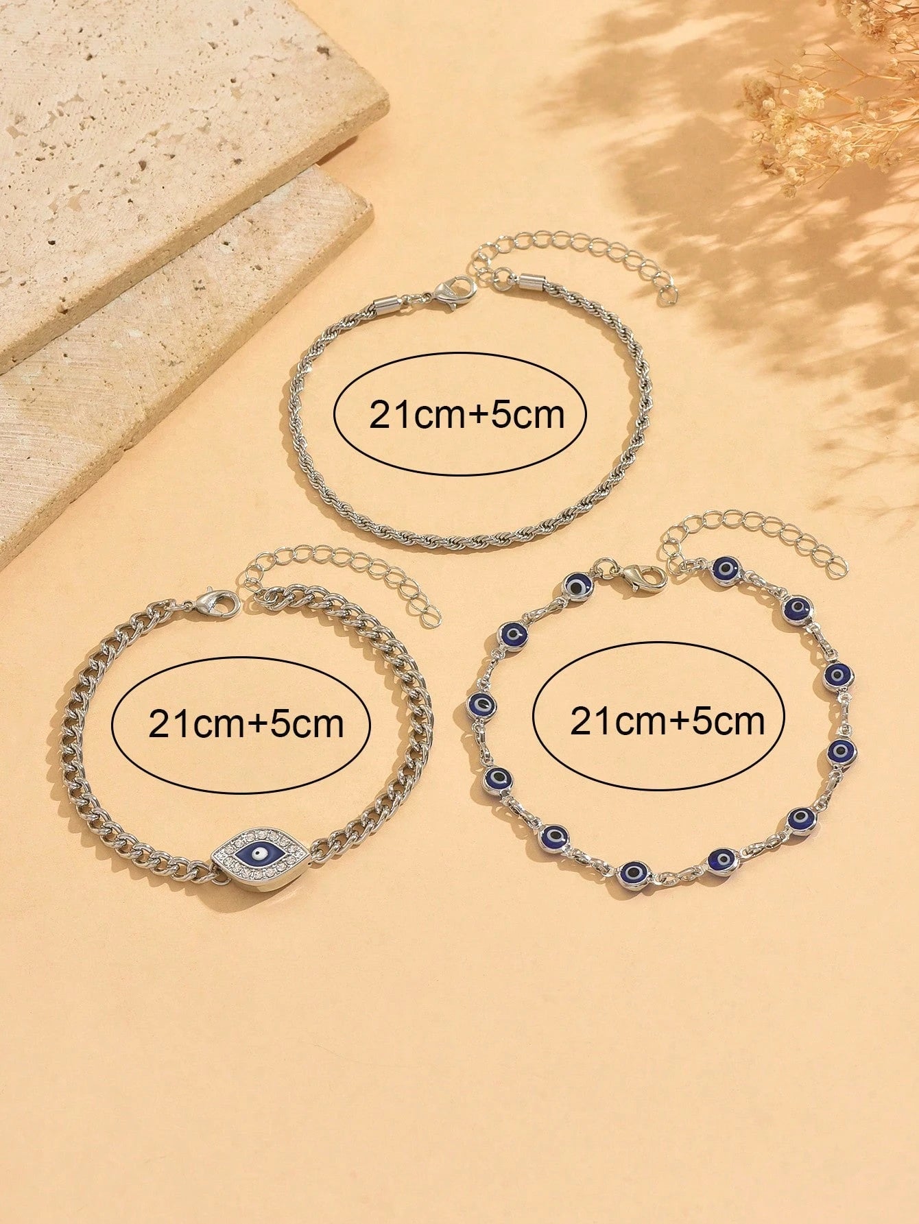 3pcs/Set Fashion Devil's Eye Combination Anklet, Metal Chain Minimalist Women Foot Jewelry, Suitable For Daily Wear, Beach, Travel, Date, Handmade Chain Can Be Cut To Desired Length, Bead Quantity Not Fixed