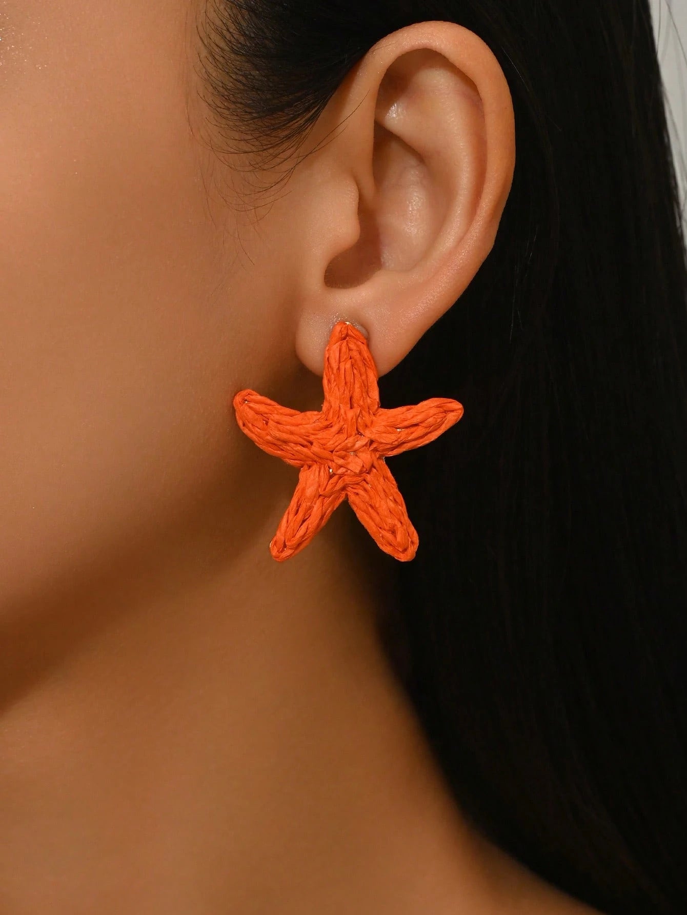 OOQ 1 Pair Oversized Starfish Earrings, Bohemian Beach Style, Handwoven Raffia Starfish Earrings, Suitable For Women's Daily, Party And Holiday Wear (Handmade, Weaving Direction Random)