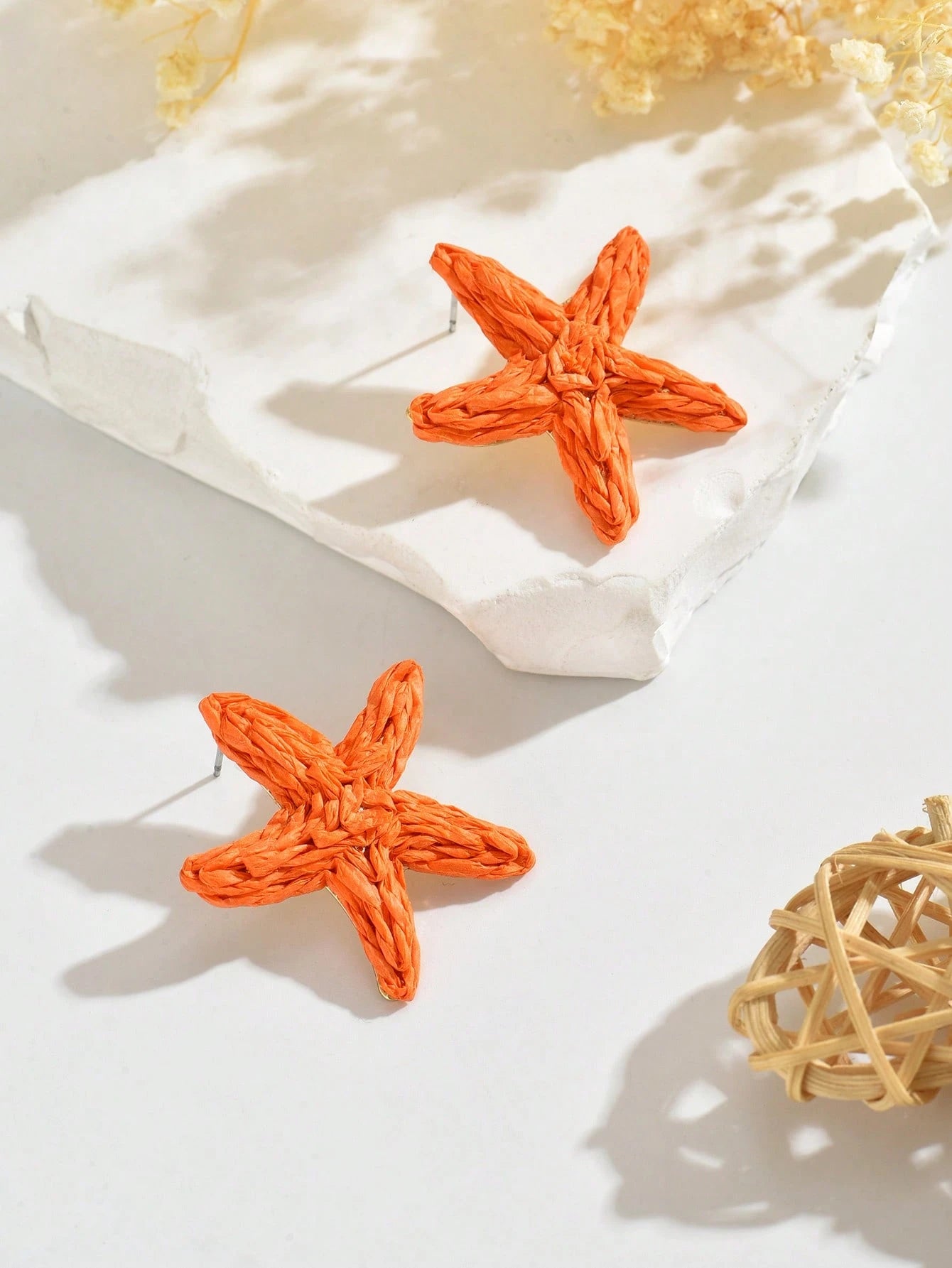 OOQ 1 Pair Oversized Starfish Earrings, Bohemian Beach Style, Handwoven Raffia Starfish Earrings, Suitable For Women's Daily, Party And Holiday Wear (Handmade, Weaving Direction Random)