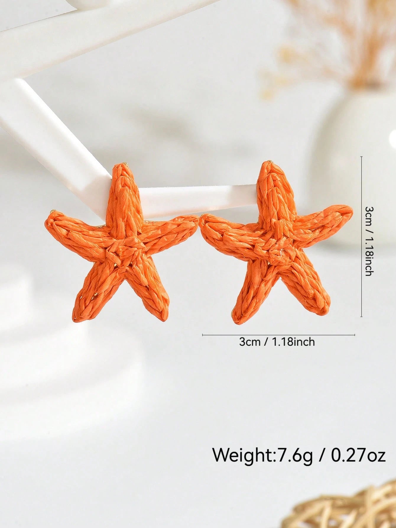 OOQ 1 Pair Oversized Starfish Earrings, Bohemian Beach Style, Handwoven Raffia Starfish Earrings, Suitable For Women's Daily, Party And Holiday Wear (Handmade, Weaving Direction Random)