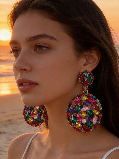 imoli Random Color Rhinestone Oval Drop Earrings