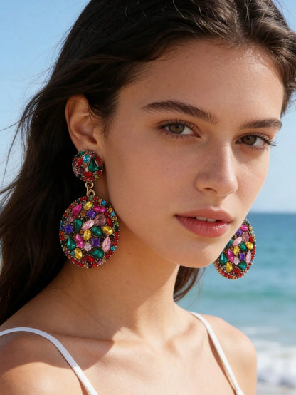 imoli Random Color Rhinestone Oval Drop Earrings