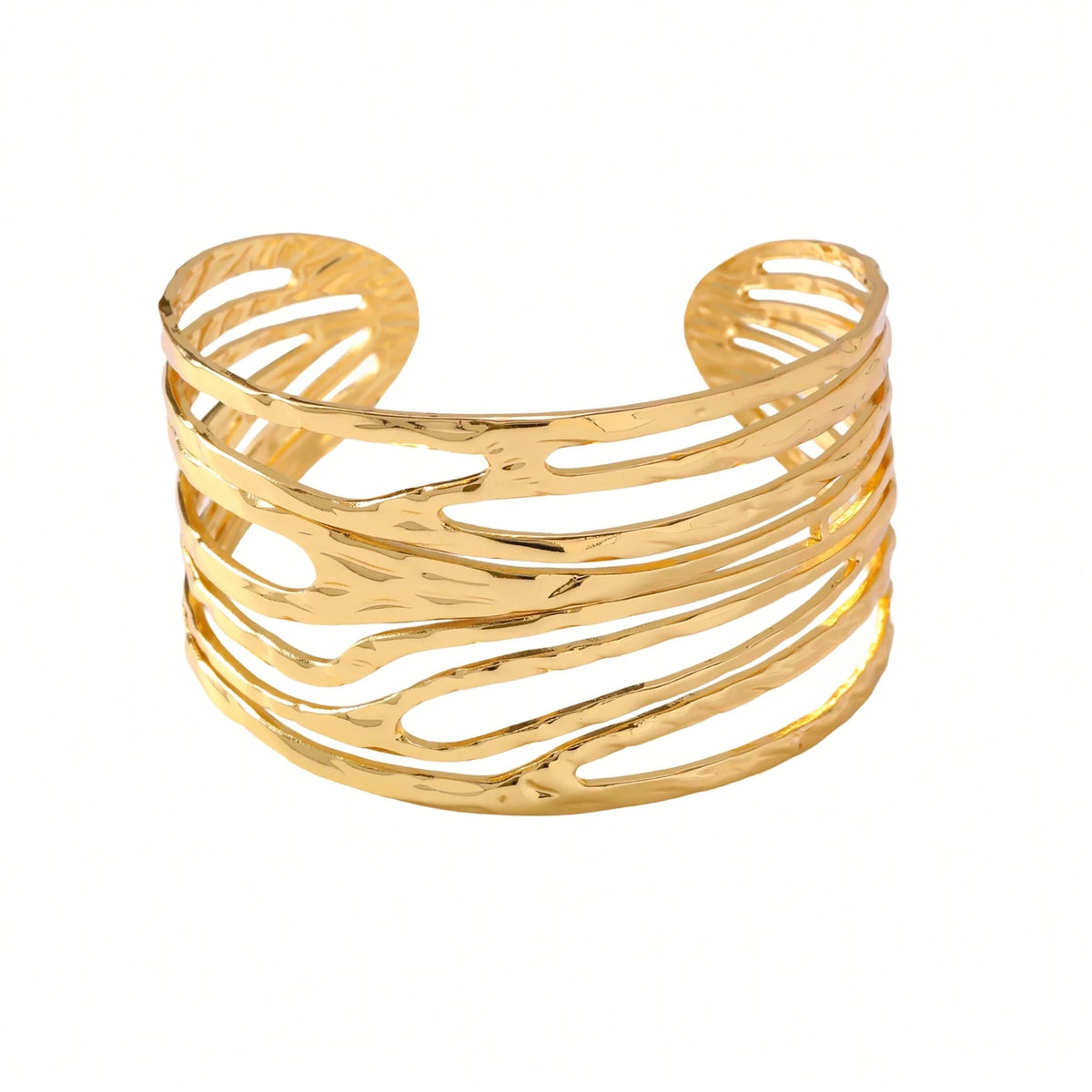 1pc Exaggerated 304 Stainless Steel Women's Bracelet, Asymmetrical Geometric Line , Gold Tone Adjustable Size, Hypoallergenic And Fade-Resistant, Wavy Chunky