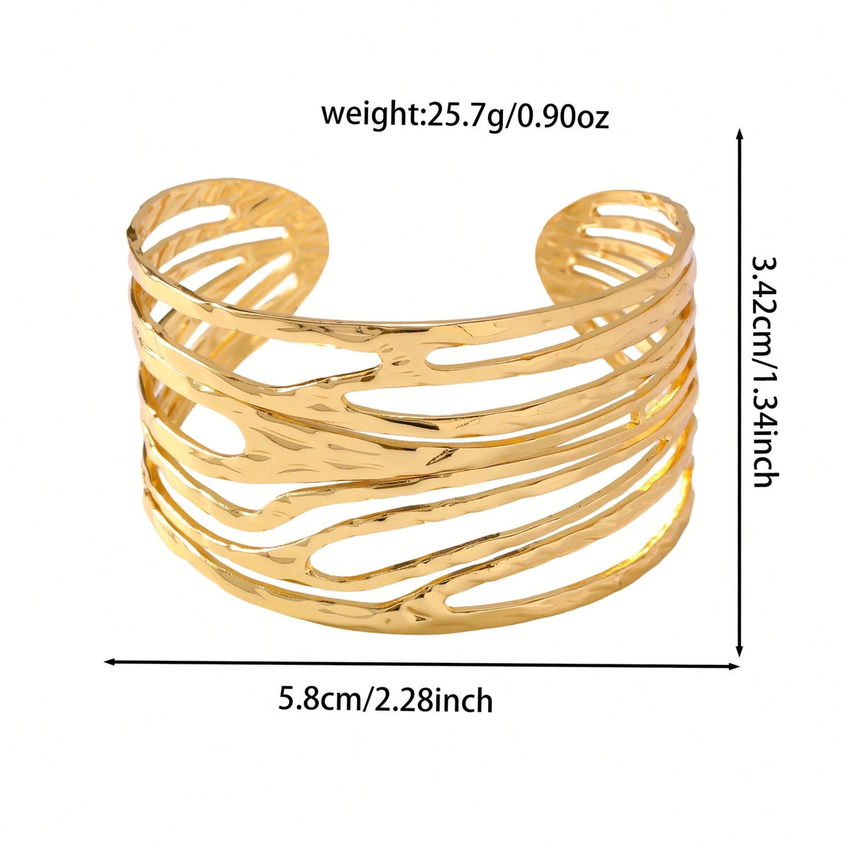 1pc Exaggerated 304 Stainless Steel Women's Bracelet, Asymmetrical Geometric Line , Gold Tone Adjustable Size, Hypoallergenic And Fade-Resistant, Wavy Chunky