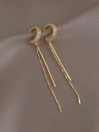 1 Pair Tassel Long Clip-On Earrings, Elegant Lady & Student Jewelry Accessories, Suitable For All Seasons, Gift