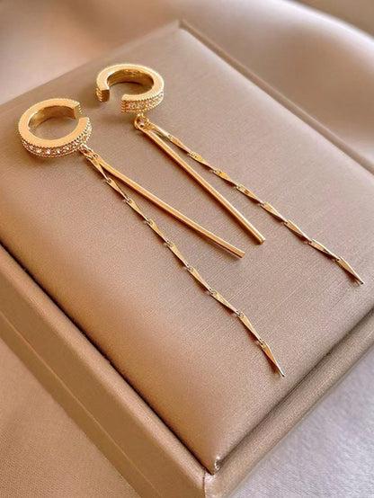 1 Pair Tassel Long Clip-On Earrings, Elegant Lady & Student Jewelry Accessories, Suitable For All Seasons, Gift