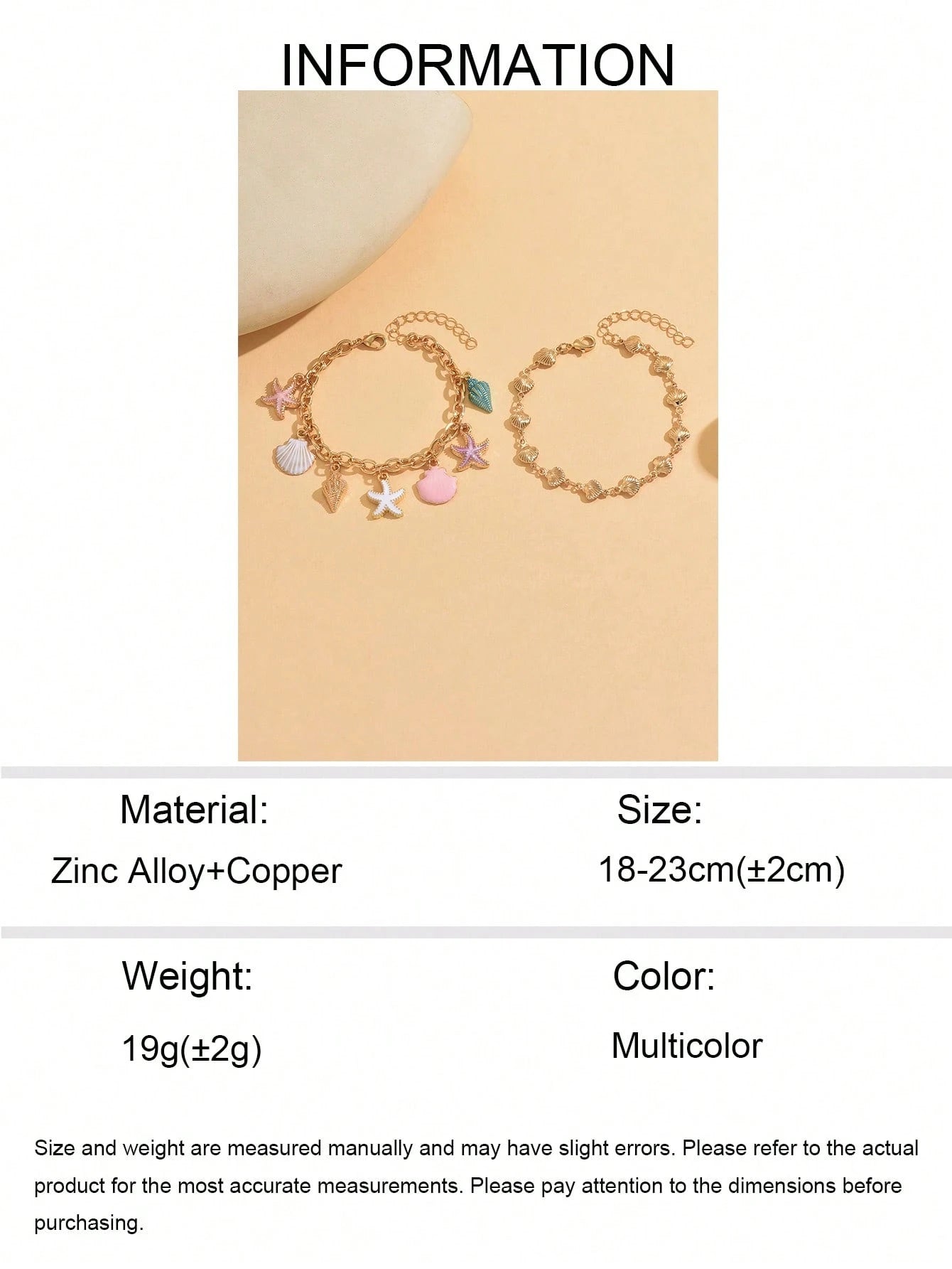 2pcs/Set Unique Drip Glaze Starfish Pendant Bracelet Set, Fashionable Minimalist Gold Shell Chain Layered Bracelet, Suitable For Daily Wear And Party Occasions