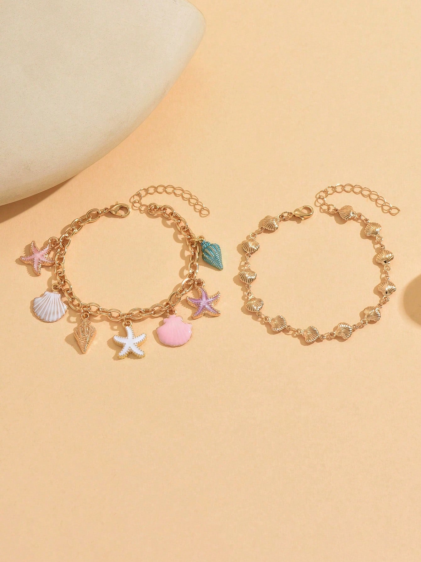 2pcs/Set Unique Drip Glaze Starfish Pendant Bracelet Set, Fashionable Minimalist Gold Shell Chain Layered Bracelet, Suitable For Daily Wear And Party Occasions