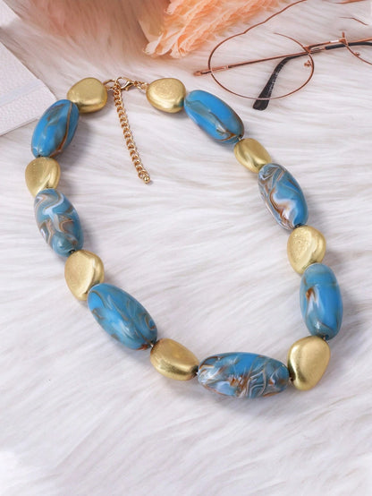Retro Unique Geometric Blue Beaded Necklace & Earrings Jewelry Set