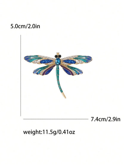 1/2pcs Women's Party/Mother's Day Insect Crystal Enamel Dragonfly Brooch, Vintage Elegant Blue