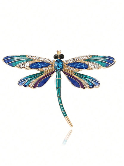 1/2pcs Women's Party/Mother's Day Insect Crystal Enamel Dragonfly Brooch, Vintage Elegant Blue