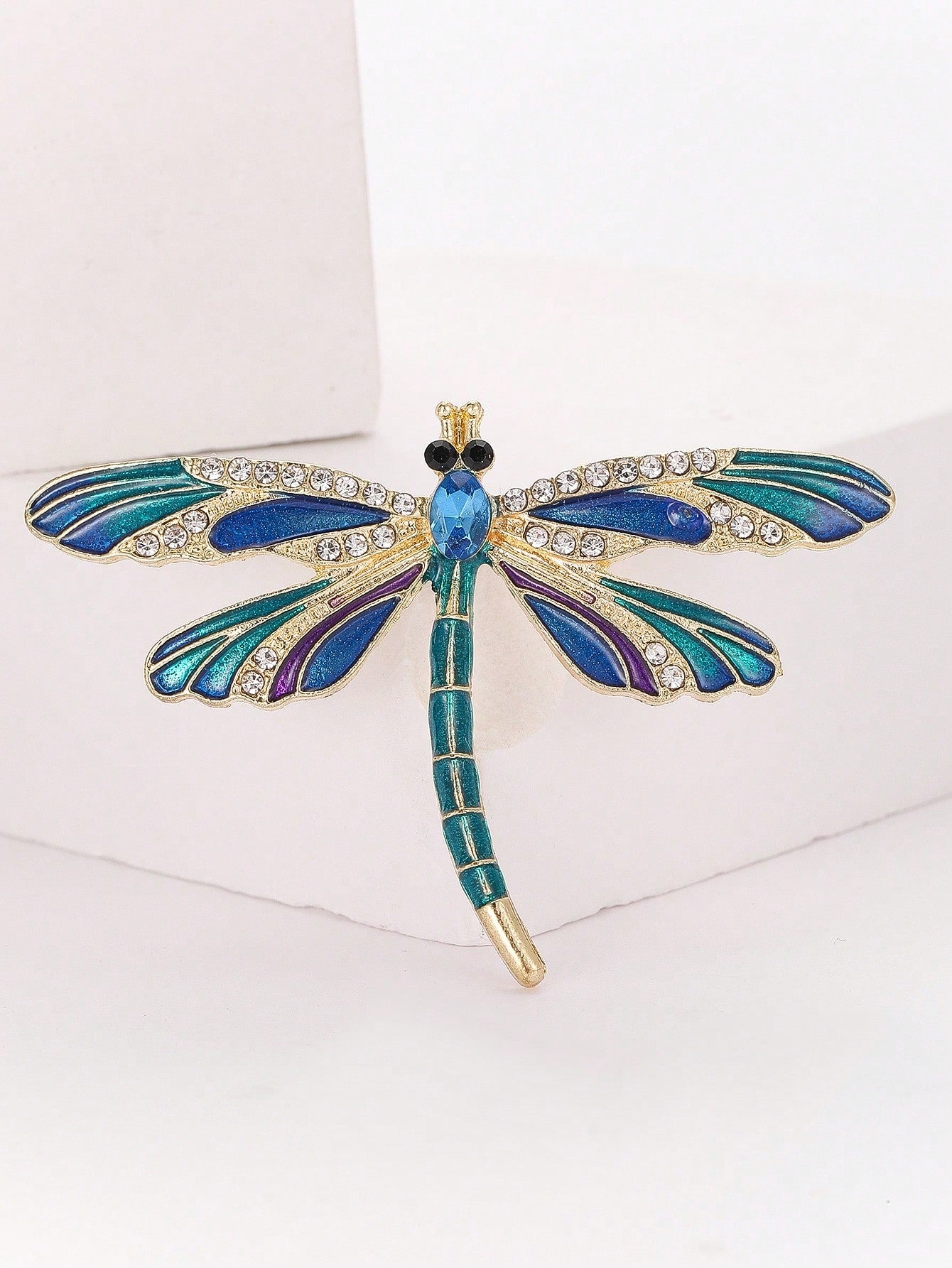 1/2pcs Women's Party/Mother's Day Insect Crystal Enamel Dragonfly Brooch, Vintage Elegant Blue