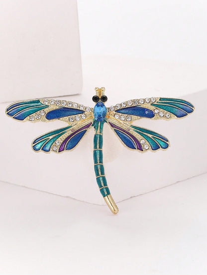 1/2pcs Women's Party/Mother's Day Insect Crystal Enamel Dragonfly Brooch, Vintage Elegant Blue