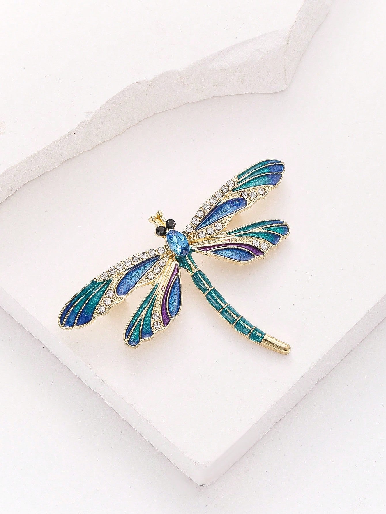 1/2pcs Women's Party/Mother's Day Insect Crystal Enamel Dragonfly Brooch, Vintage Elegant Blue