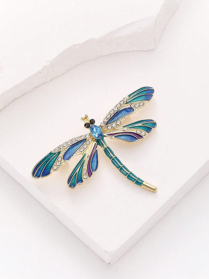1/2pcs Women's Party/Mother's Day Insect Crystal Enamel Dragonfly Brooch, Vintage Elegant Blue