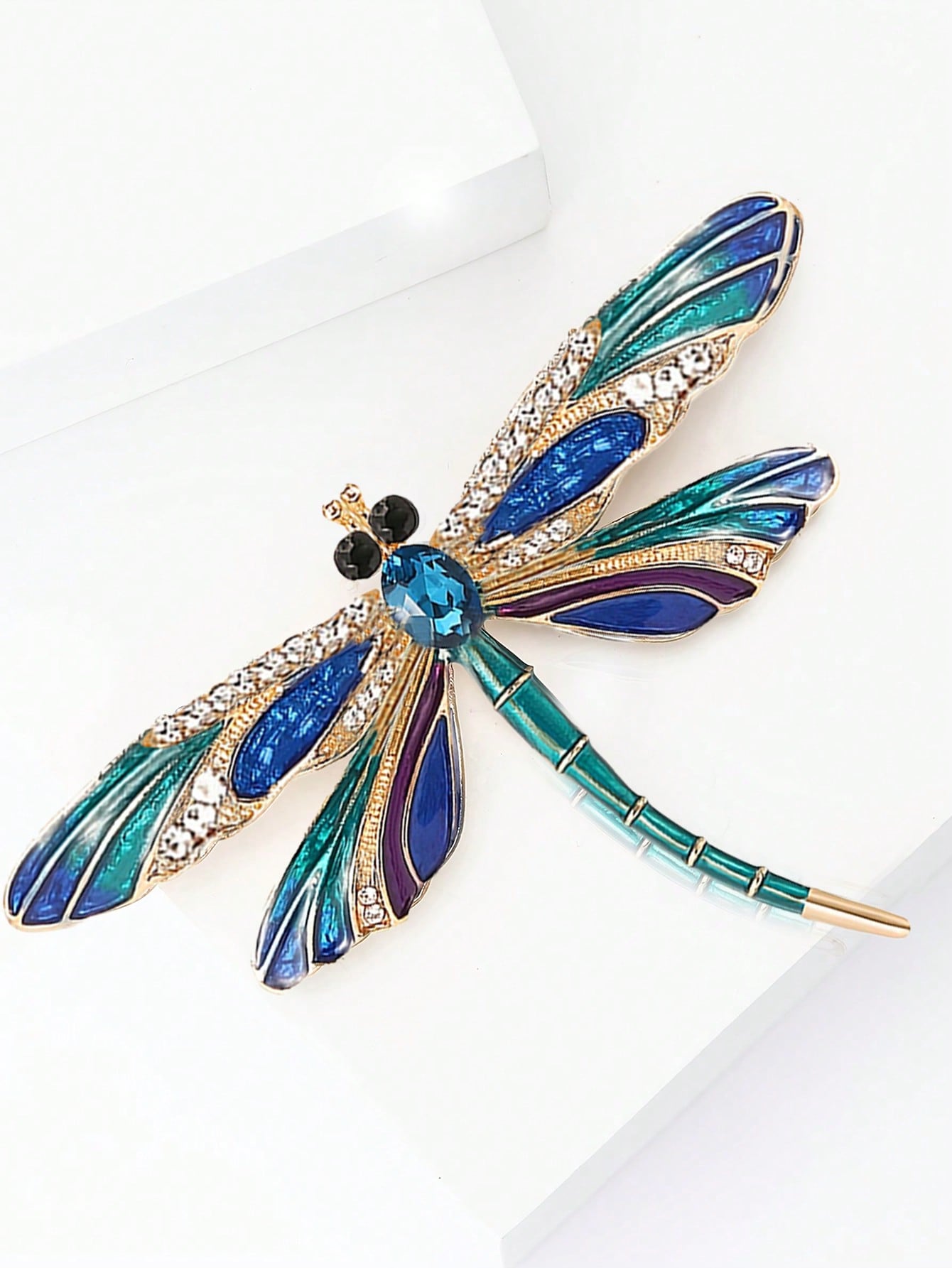 1/2pcs Women's Party/Mother's Day Insect Crystal Enamel Dragonfly Brooch, Vintage Elegant Blue