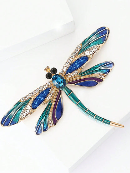1/2pcs Women's Party/Mother's Day Insect Crystal Enamel Dragonfly Brooch, Vintage Elegant Blue