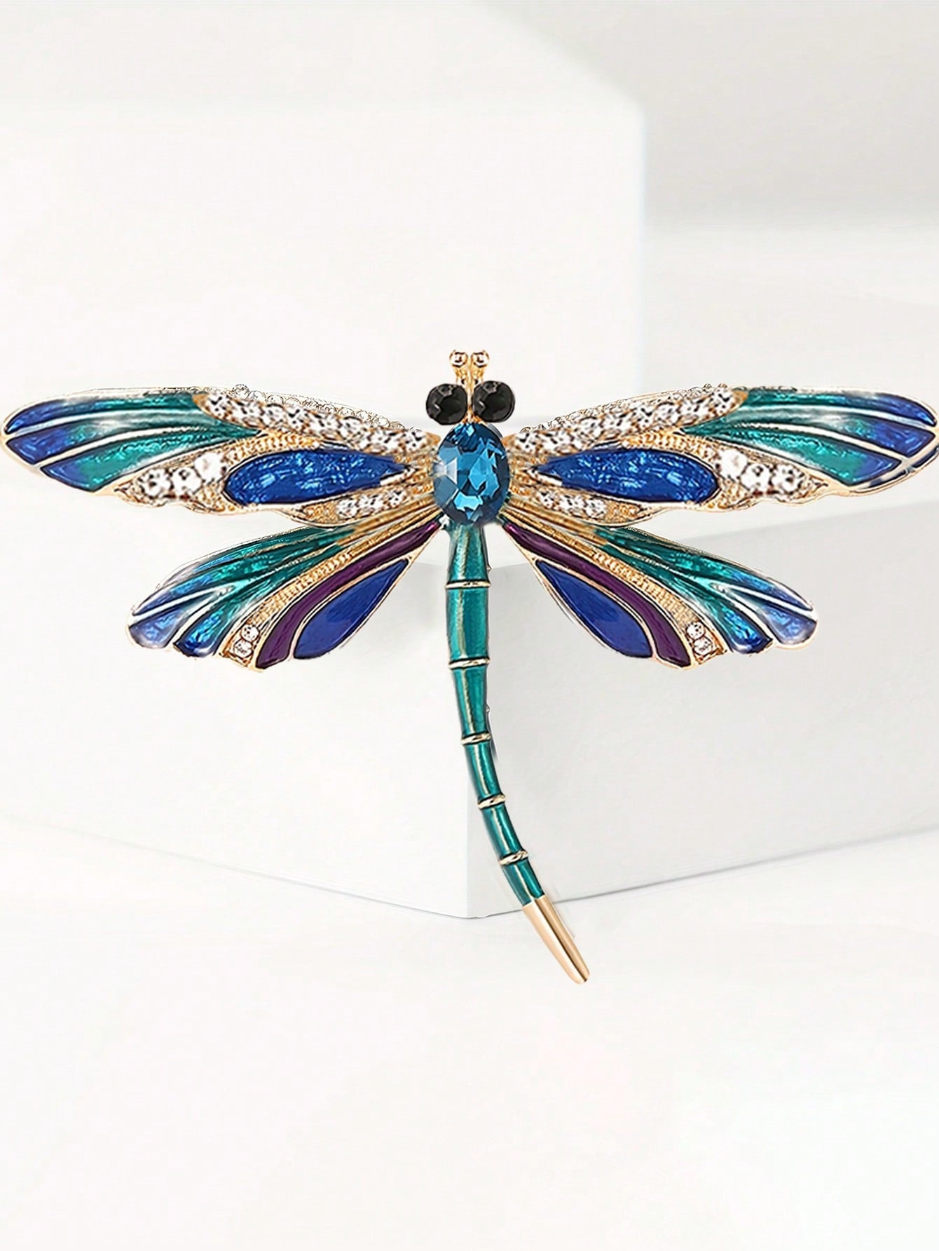 1/2pcs Women's Party/Mother's Day Insect Crystal Enamel Dragonfly Brooch, Vintage Elegant Blue