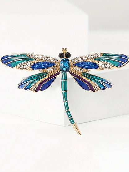 1/2pcs Women's Party/Mother's Day Insect Crystal Enamel Dragonfly Brooch, Vintage Elegant Blue