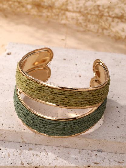 1pc Handmade Bohemian Style Dual-Tone Open Bangle Bracelet, Exquisite And Textured, Suitable For Travel, Vacation, Party, Afternoon Tea, Music Festival And Daily Wear