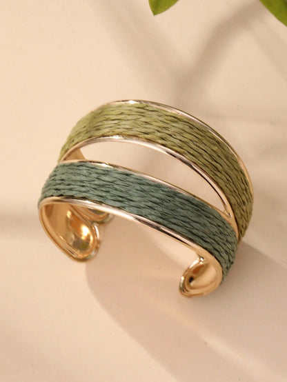 1pc Handmade Bohemian Style Dual-Tone Open Bangle Bracelet, Exquisite And Textured, Suitable For Travel, Vacation, Party, Afternoon Tea, Music Festival And Daily Wear