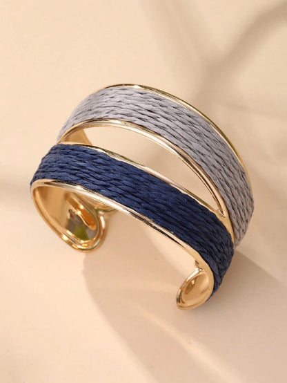 1 pieza Brazalete abierto de doble color estilo bohemio hecho a mano, con diseño intrincado y texturizado, adecuado para viajes, vacaciones, fiestas, tardes de té, festivales de música y uso diario