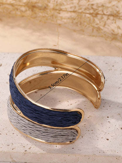 1 pieza Brazalete abierto de doble color estilo bohemio hecho a mano, con diseño intrincado y texturizado, adecuado para viajes, vacaciones, fiestas, tardes de té, festivales de música y uso diario