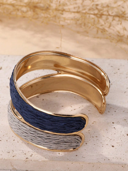 1 pieza Brazalete abierto de doble color estilo bohemio hecho a mano, con diseño intrincado y texturizado, adecuado para viajes, vacaciones, fiestas, tardes de té, festivales de música y uso diario