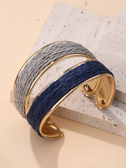1 pieza Brazalete abierto de doble color estilo bohemio hecho a mano, con diseño intrincado y texturizado, adecuado para viajes, vacaciones, fiestas, tardes de té, festivales de música y uso diario
