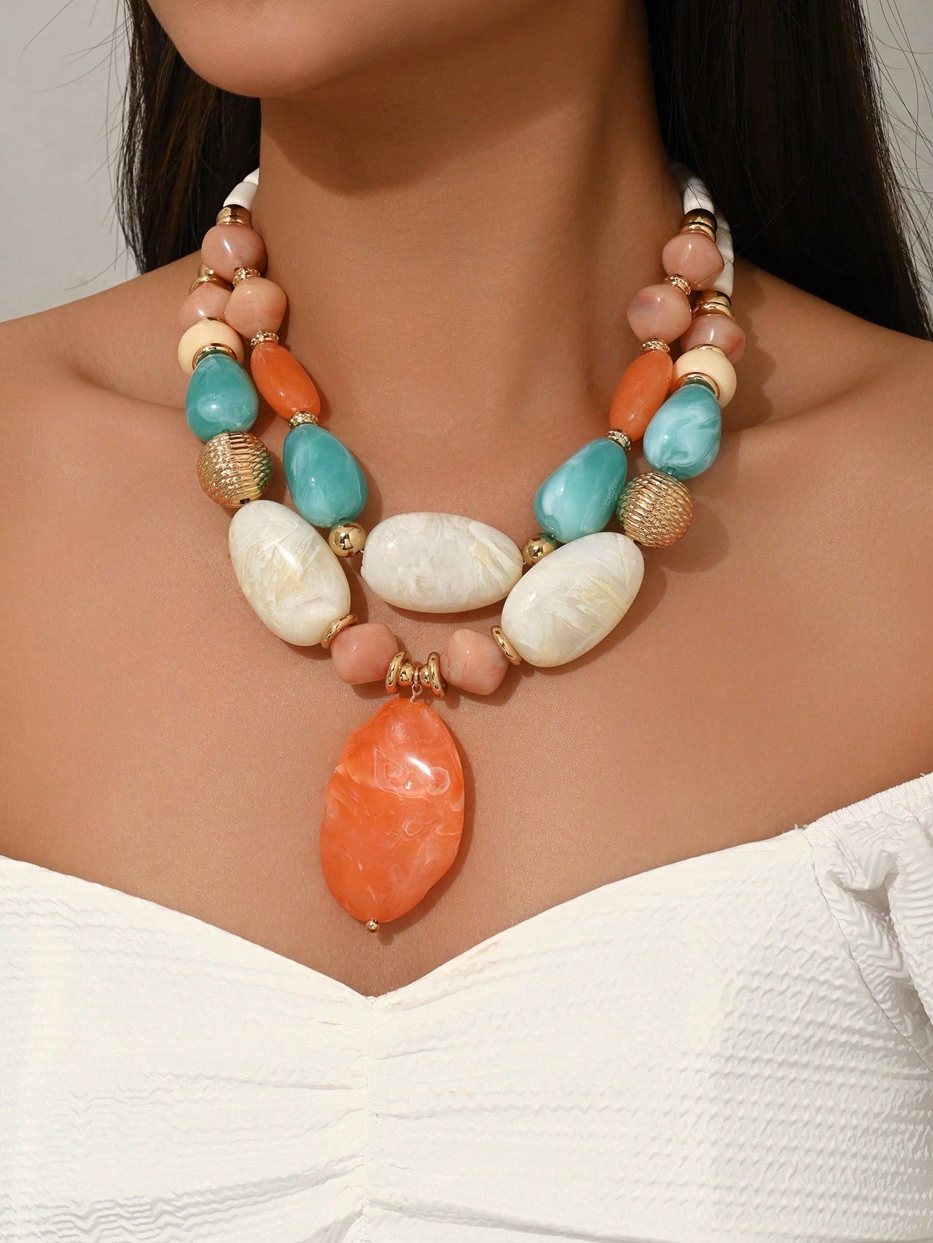 1pc Or More Fashionable Elegant Bohemian Green & Brown Resin DIY Handmade Beaded Necklace