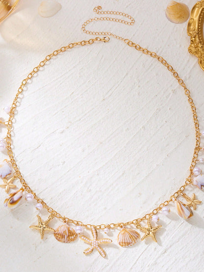 1pc Vacation Style Pearl, Starfish & Shell Waist Chain, Suitable For Women's Beach Holiday Travel Wear
