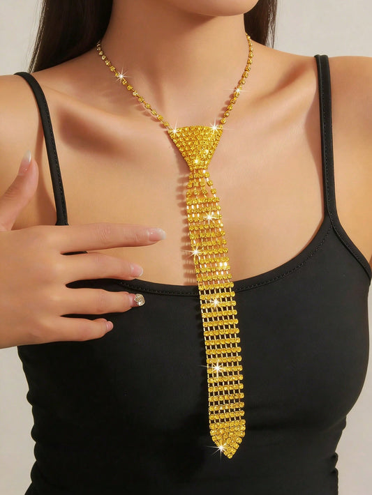 1pc Rhinestone Sparkling Tie, Fashion Tie For Wedding Dress, Bridal Gown, Unisex Couple,Festival,Travel,Disco,Graduation Outfit
