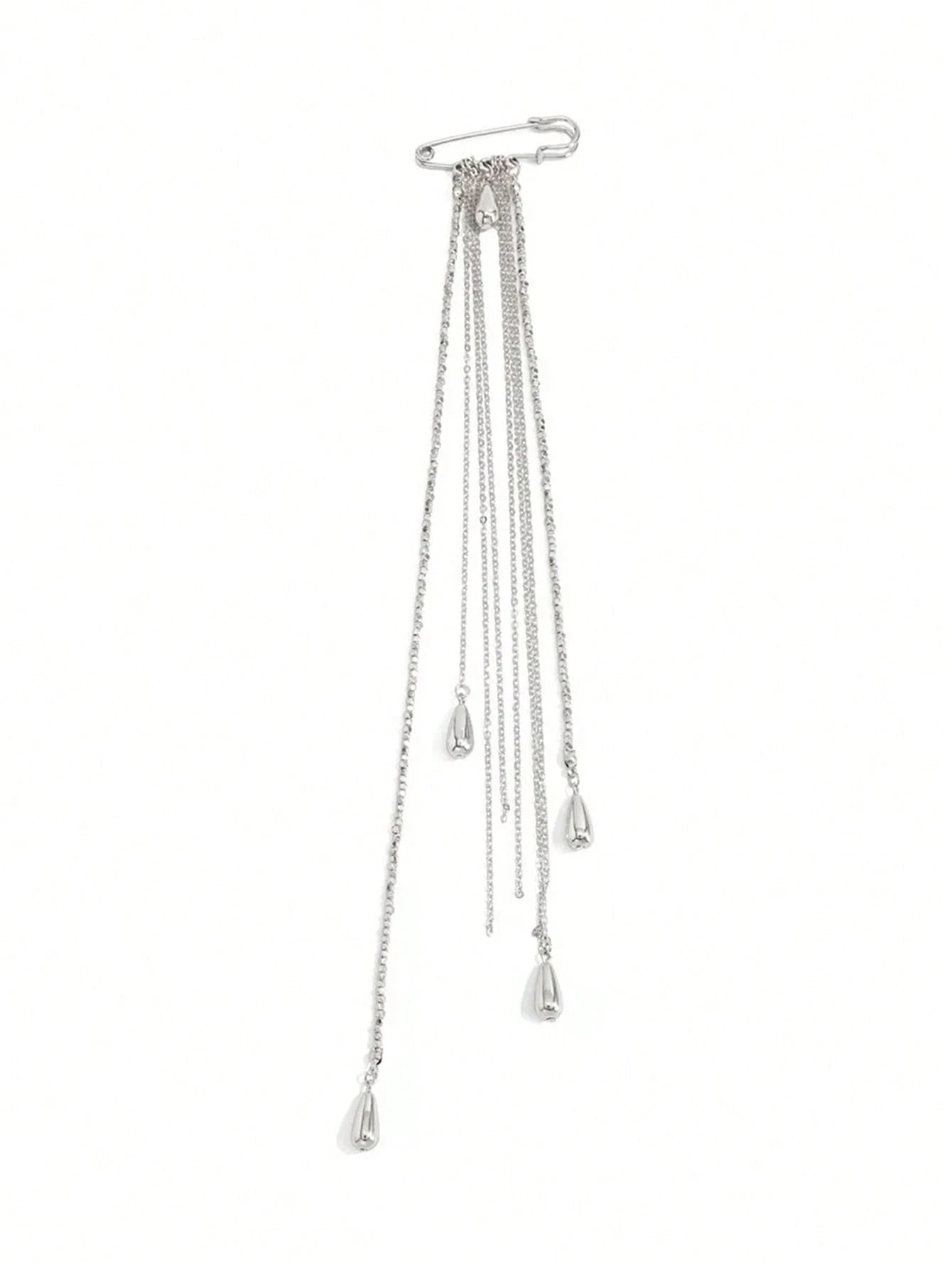 1pc Women's Modest Brooch, Suit Lapel Pin, INS Style Teardrop Tassel Pearl Chain Pendant, Unique Niche Birthday Gift