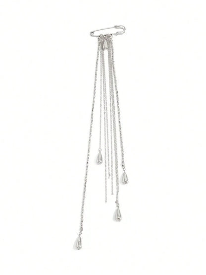1pc Women's Modest Brooch, Suit Lapel Pin, INS Style Teardrop Tassel Pearl Chain Pendant, Unique Niche Birthday Gift