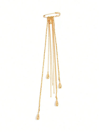1pc Women's Modest Brooch, Suit Lapel Pin, INS Style Teardrop Tassel Pearl Chain Pendant, Unique Niche Birthday Gift