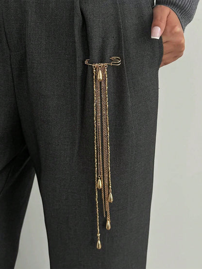 1pc Women's Modest Brooch, Suit Lapel Pin, INS Style Teardrop Tassel Pearl Chain Pendant, Unique Niche Birthday Gift