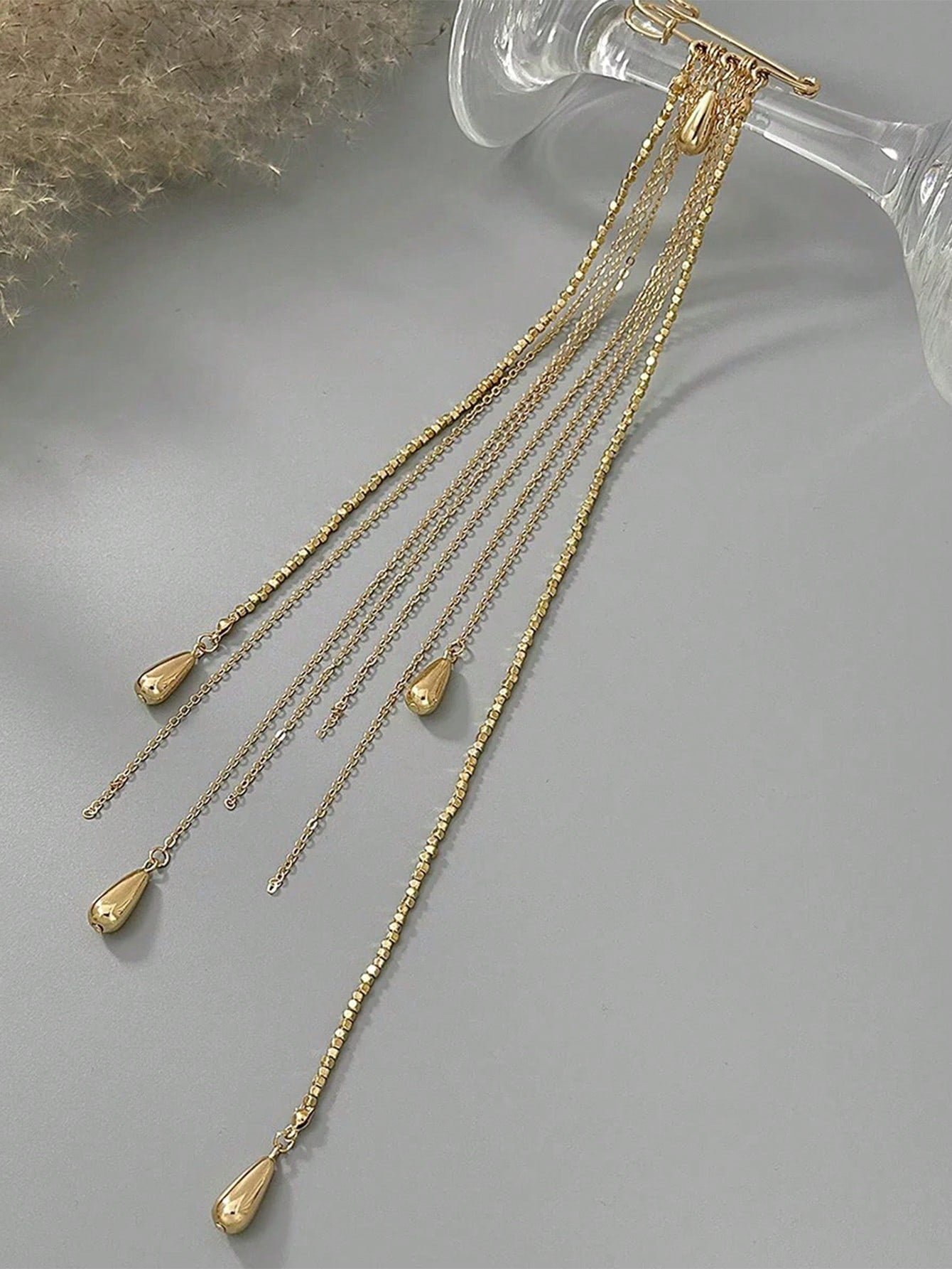 1pc Women's Modest Brooch, Suit Lapel Pin, INS Style Teardrop Tassel Pearl Chain Pendant, Unique Niche Birthday Gift