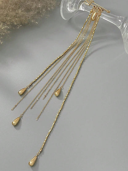 1pc Women's Modest Brooch, Suit Lapel Pin, INS Style Teardrop Tassel Pearl Chain Pendant, Unique Niche Birthday Gift