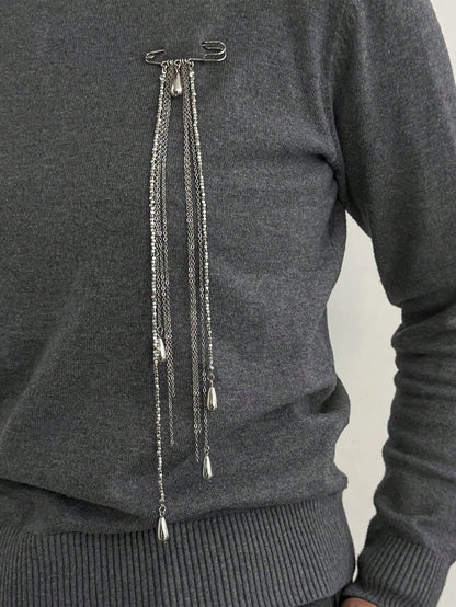 1pc Women's Modest Brooch, Suit Lapel Pin, INS Style Teardrop Tassel Pearl Chain Pendant, Unique Niche Birthday Gift
