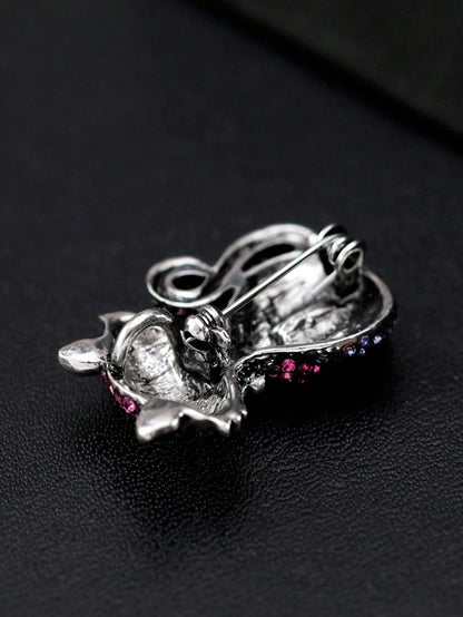 1PC Vintage Cat Brooch, Pink Purple Crystal Kitty Pin Enamel Pins Fashion LapeClothes Jewelry Bag Pins Graduation Gift