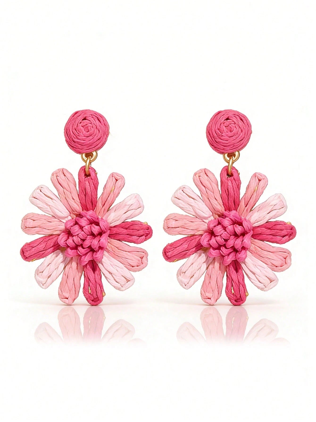 1 Pair Romantic Summer Vacation Style Fuchsia Sunflower Tassel Earrings, Handmade Woven Daisy Flower Earrings, Suitable For Women's Daily, Vacation, Party Wear (Handmade Weaving Style Random)