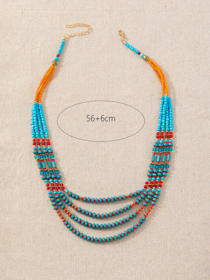 1pc Boho Multi-Layer Beaded Necklace For Women - Colorful Vacation Jewelry, Perfect Summer Gift